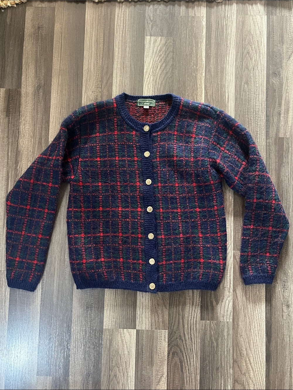 Equorian Heritage Women’s Vintage Plaid Knit Mohair Cardigan Sweater